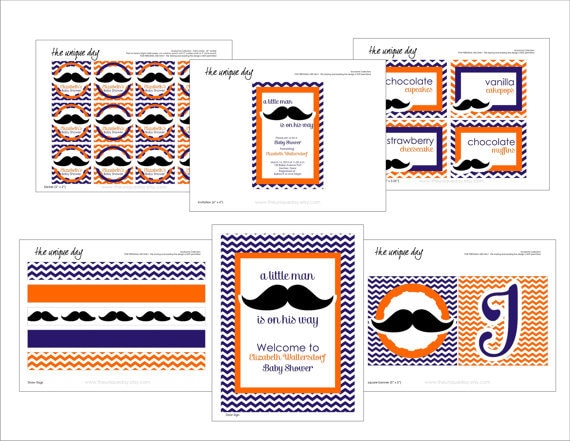 Mustache Baby Shower Collection - Printable Baby Shower Collection -the unique day Il_570xn