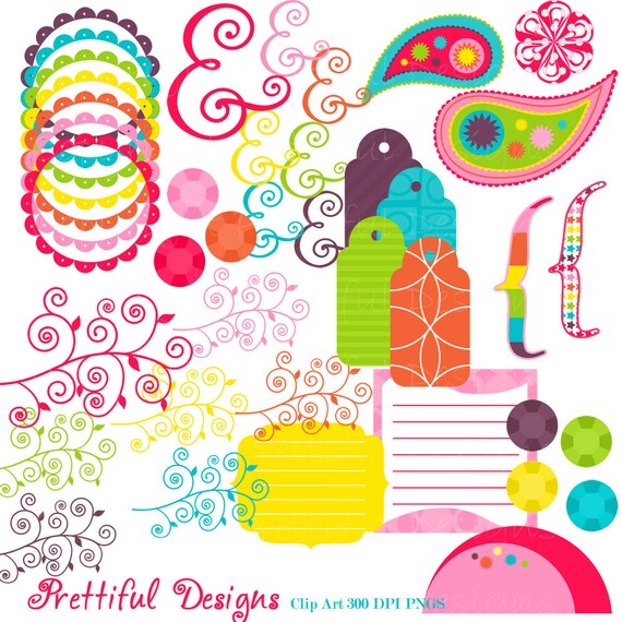 50% OFF SALE Rainbow Clip Art Digital Frame Paisley Tag Brackets Ampersand Commercial Use Girly Rainbow (565) Il_570xn