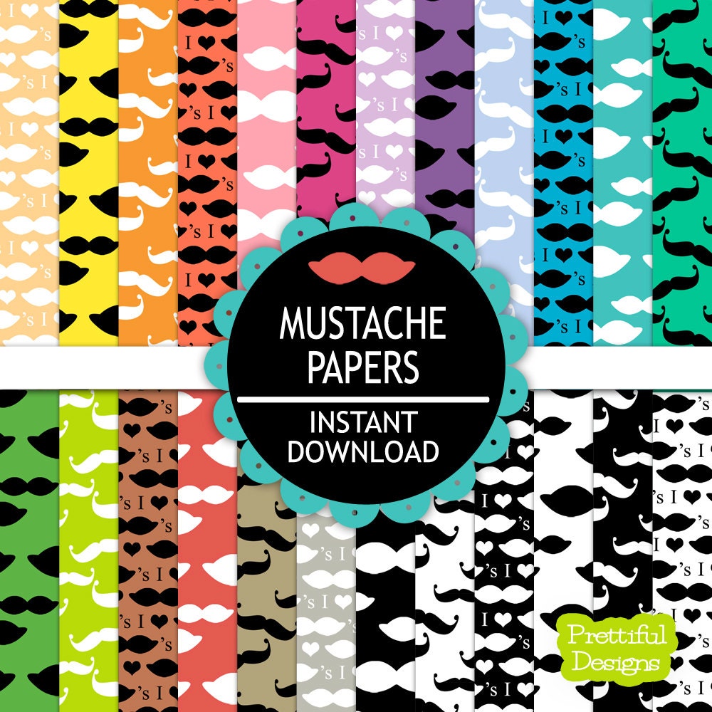 50% OFF SALE Digital Paper Pack Mustache I Heart Mustaches Papers (586) Il_570xn