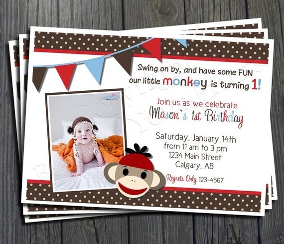 Monkey Birthday Invitation - FREE Thank You Card included Il_570xn