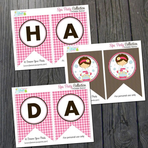 Printable Spa Party Birthday Banner - INSTANT DOWNLOAD Il_570xn