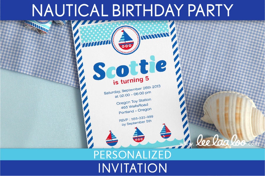 Nautical Birthday Party Invitation Personalized Printable // Nautical - B23Pa1 Il_570xn