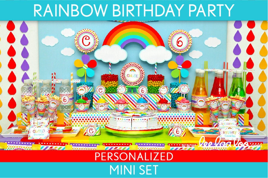Rainbow Birthday Party Package Collection Set Mini Personalized Printable // Rainbow - B41Pz1