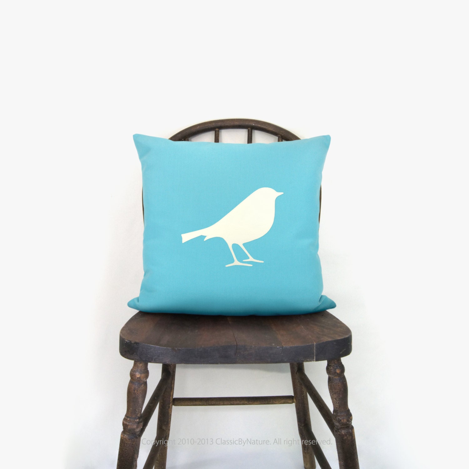 Modern outdoor pillow cover - Garden decor - Summer decorations - Bird applique in Off white and aqua accent pillow - 18x18 throw pillows