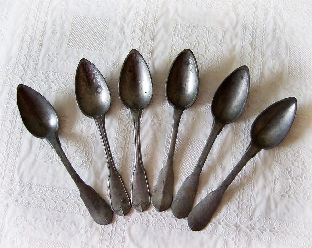6 Pewter Dessert Spoons Antique French by FrenchGypsy on Etsy