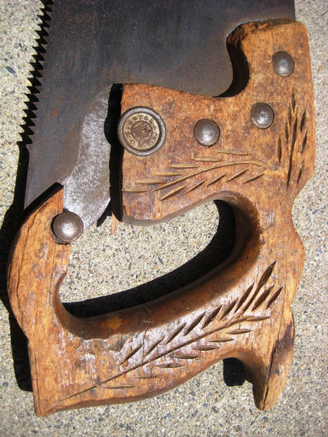 Vintage Disston Hand Saw Circa 1950 Carved Wood by TooTooKute