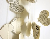 Book Paper Garland - Cream Hearts Garland - Wedding Garland - Upcycled Paper Hearts - Valentine's Day