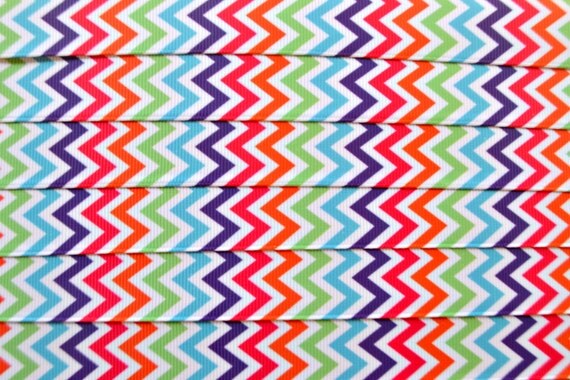 Warm rainbow chevron 7/8 inch grosgrain ribbon Il_570xn