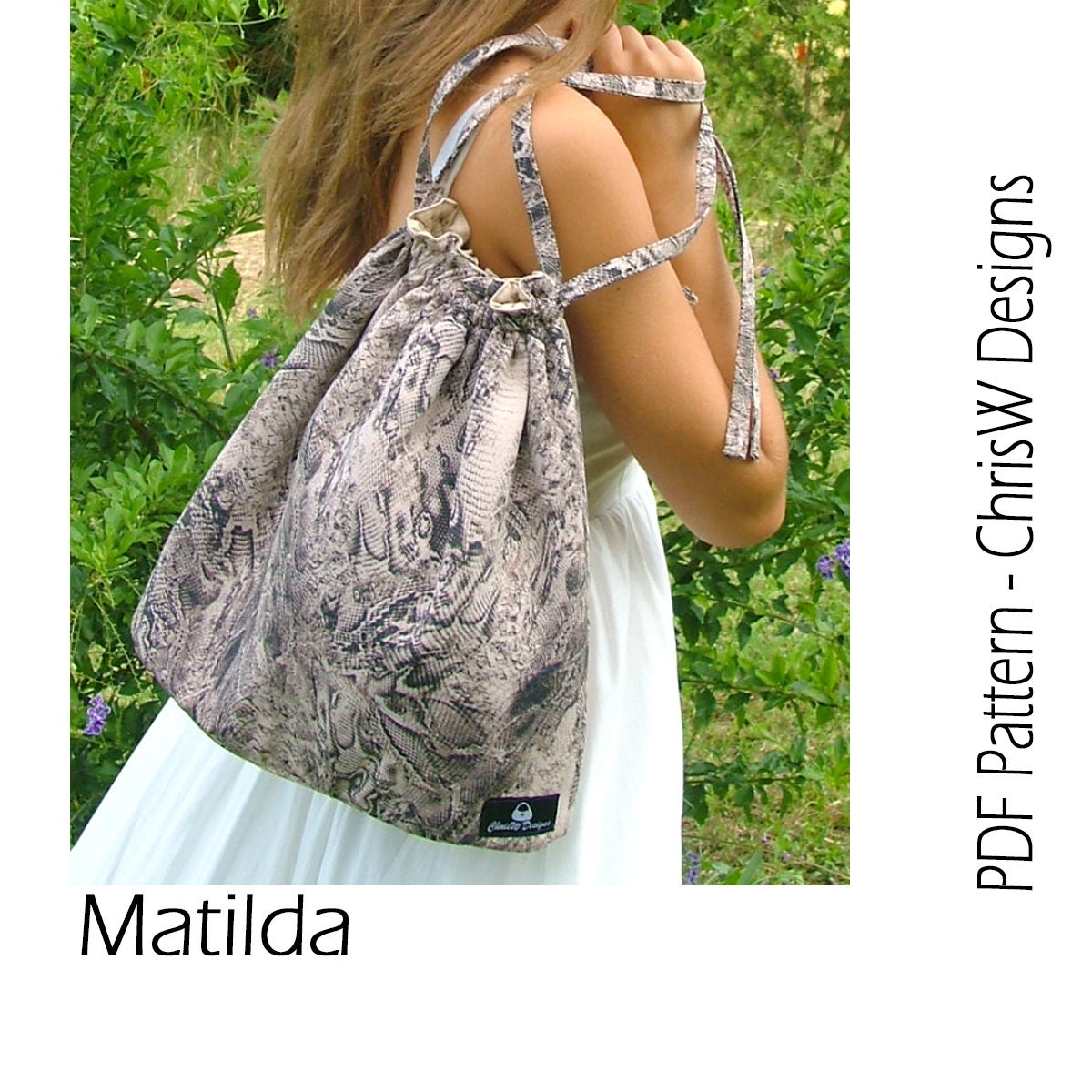 Drawstring Tote Bag- PDF sewing pattern 'Matilda' two sizes plus ...