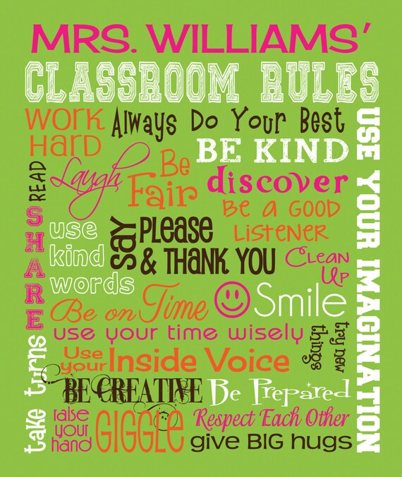 CLASSROOM RULES SIGN - Personalized Teacher Gift - Canvas Word Art - Ready to Hang 10" x 12" Other sizes/colors available Il_570xn
