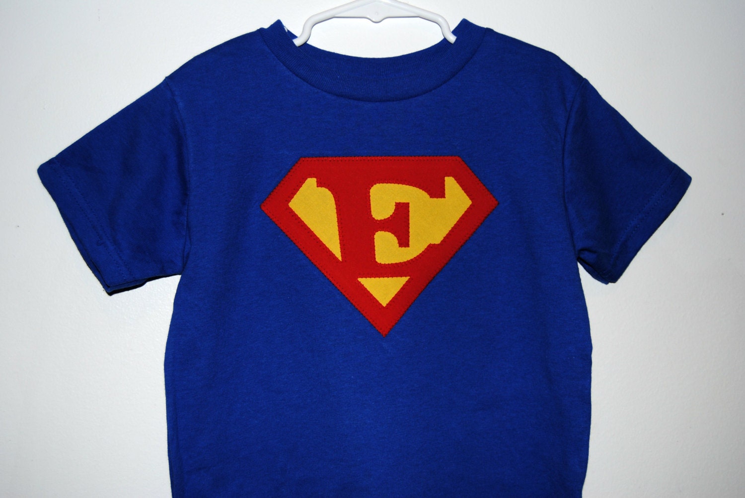 Custom Initial Superhero Shirt - Children's Sizes - Clothing Applique - Blue Only