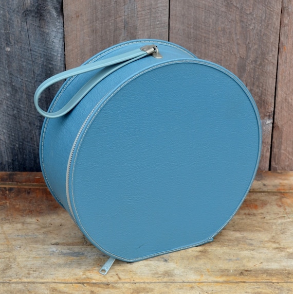 Round Blue Hat Box Small Travel Case by RelicsAndRhinestones