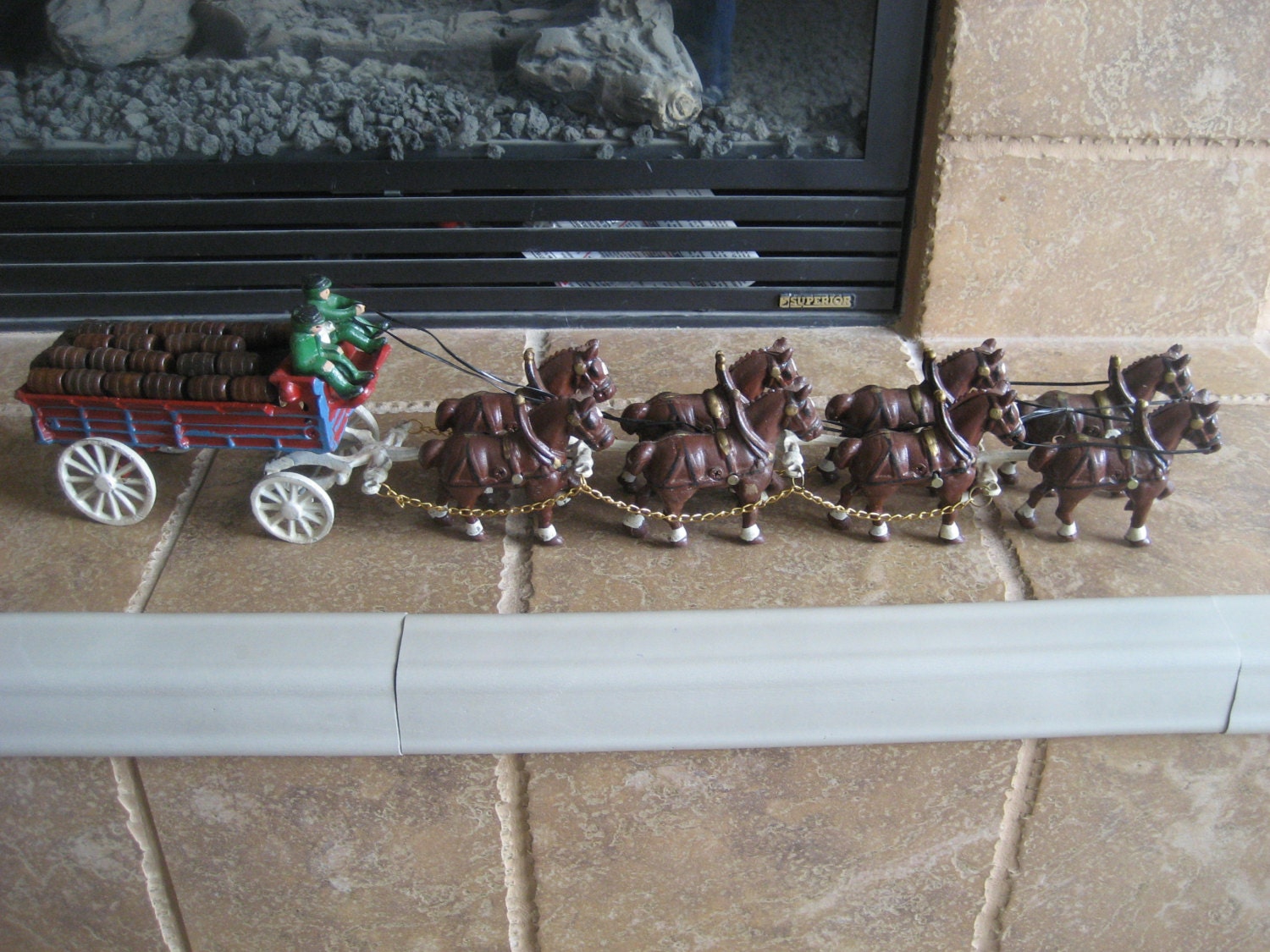 Vintage Cast Iron Beer Cart with Barrels and by GrandmasJunknStuff
