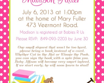 BRING A BOOK baby shower invitation - You Print - pink or brown - 2 to ...