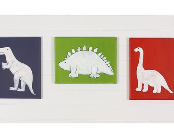 Madras Pottery Barn art Dinosaur wall art on Canvas Set of 3
