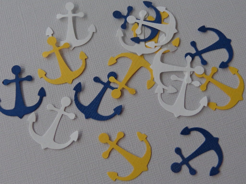 100 Nautical Anchor paper punches White Blue Yellow Embellishments Die Cuts - SewPrettyInVermont