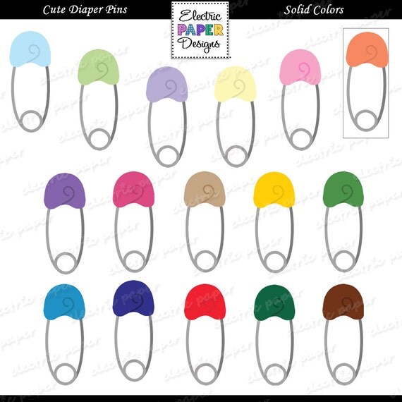 Diaper Safety Pin Clip Art Set Cute Diaper Pin by ElectricPaper