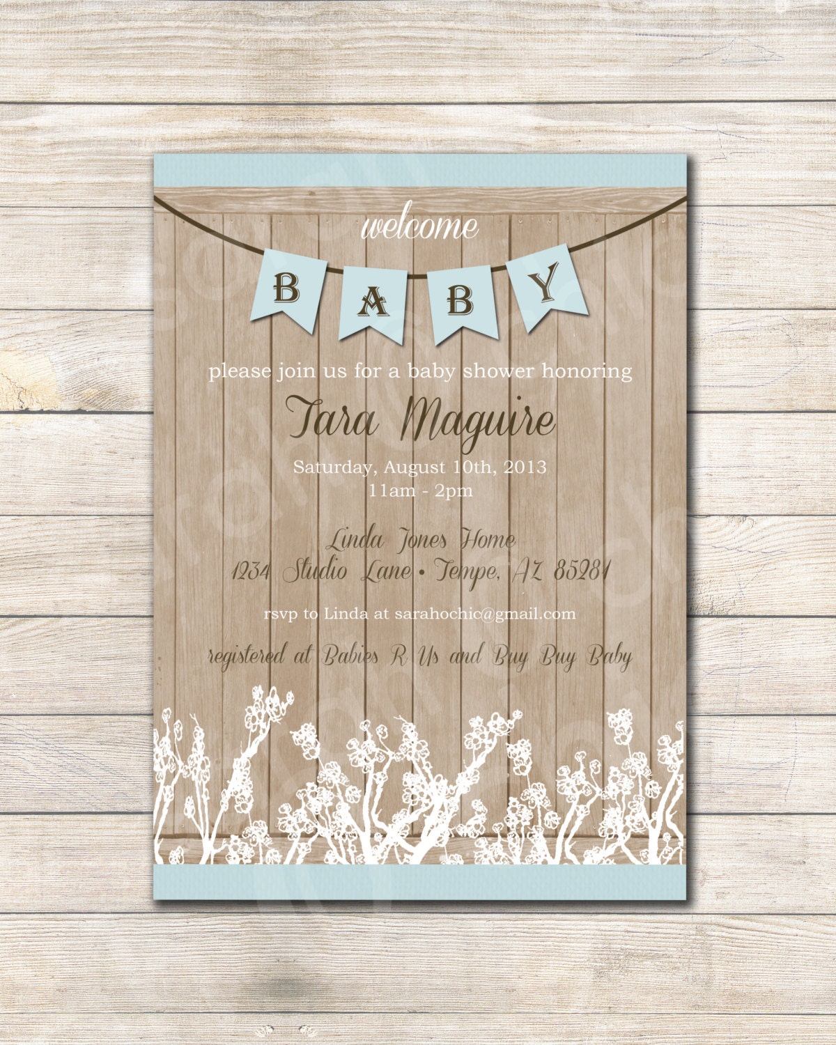Printable Rustic Baby Shower Invitation (boy) -- sarah O chic -- blue ...