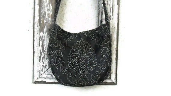 Gothic Victorian Bag Purse Bohemian Cut Chenille Damask Crossbody Messenger Slouchy Hobo