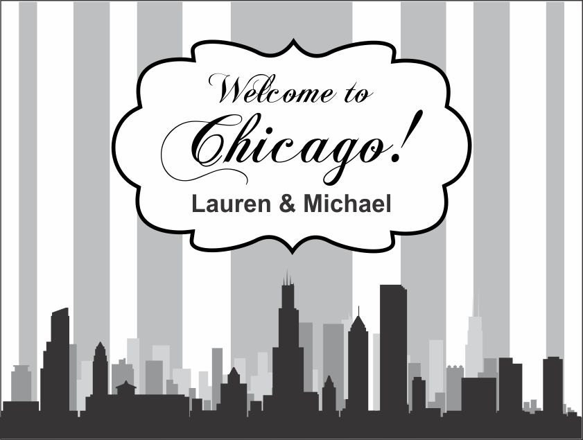 50 4" x 3" City Skyline Welcome Bag/Box Labels - Wedding Stickers Printed with Your Colors Il_570xn