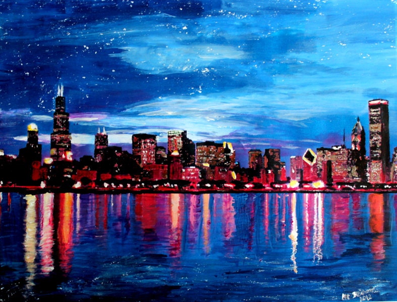 Chicago Skyline at Night - artshop77