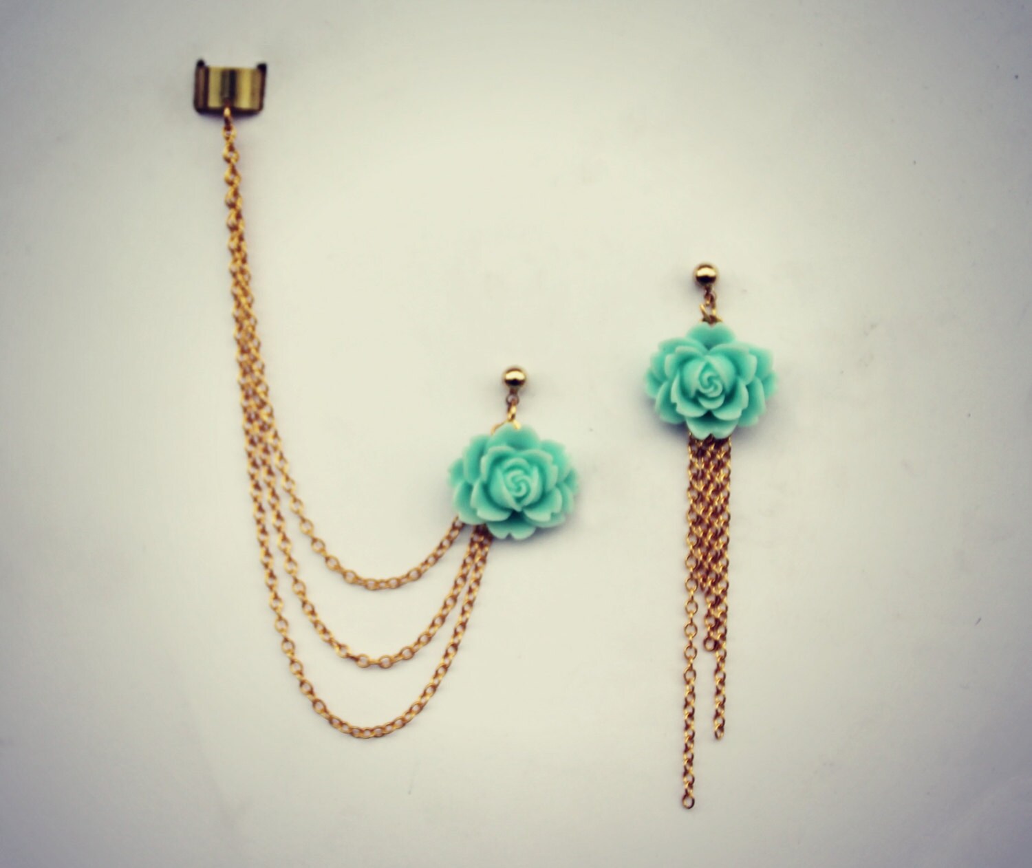 Ear+Cuff+Earrings+With+Chain aqua rose ear cuff and earrings chain ear cuff by alapopjewelry