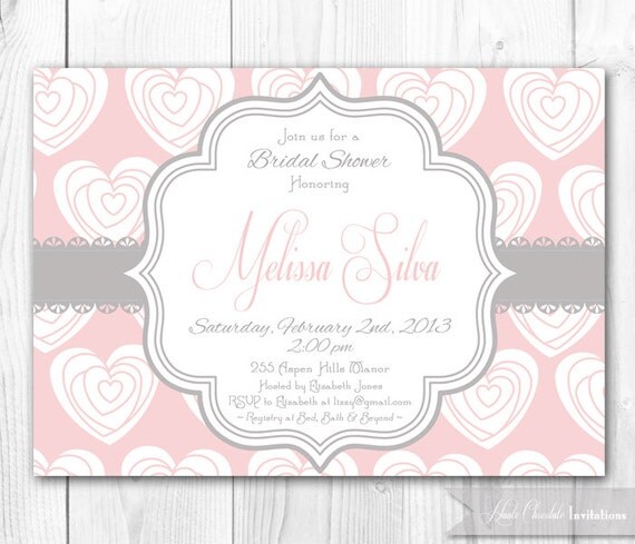 Valentine Heart Bridal Shower Invitation in Blush & Gray. DIY Printable Bridal Shower, Baby Shower or Birthday Invitation. Il_570xn