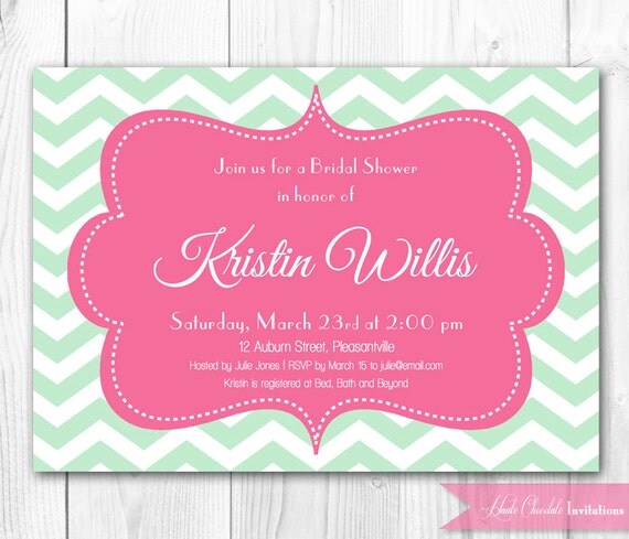 Bridal Shower Invitation - Modern Chevron in Mint & Pink Shower Invitation. DIY Printable Bridal Shower Invite or Baby Shower Invite. Il_570xn