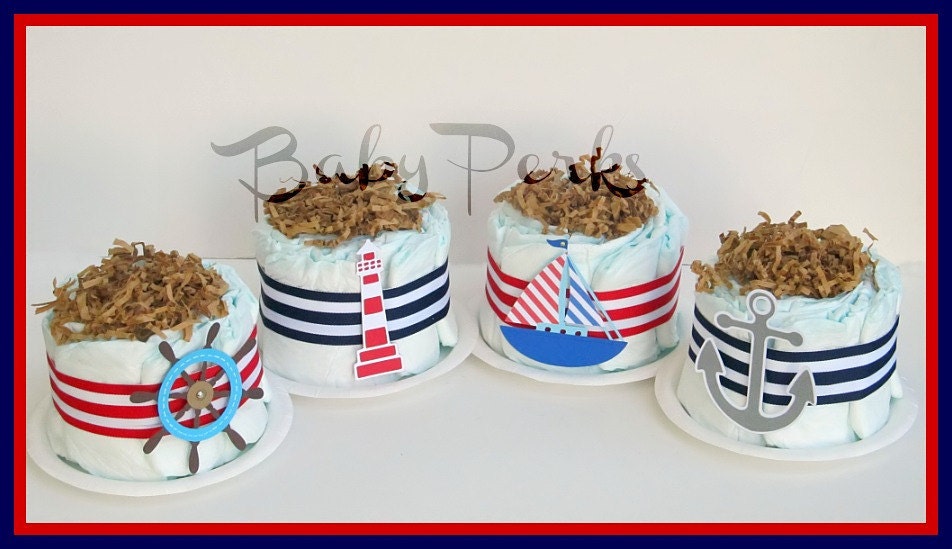 Nautical Diaper Cake Nautical Baby Shower Sailboat by MsPerks