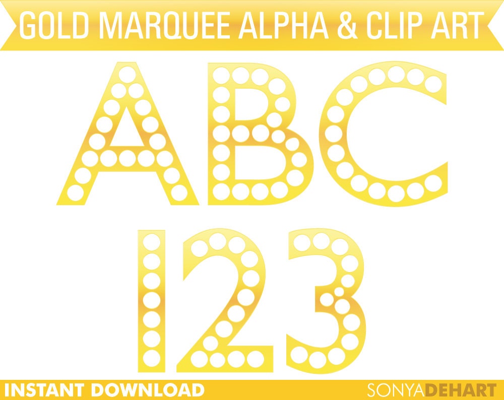 Digital Alphabet Gold Marquee Letters Clip Art Instant Download Il_570xn