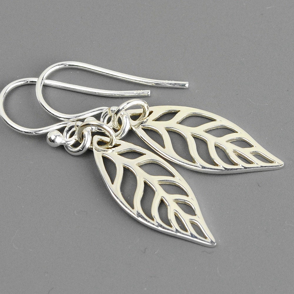 Sterling Silver Leaf Earrings, Everyday Earrings, Dangle Earrings