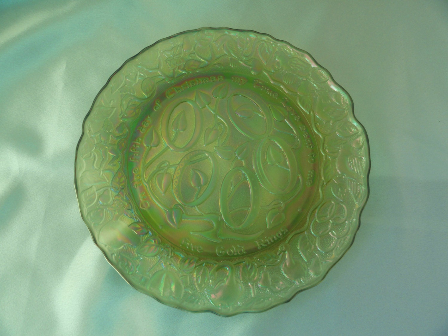 Unique Unusual green carnival glass plate by VintageAdorables