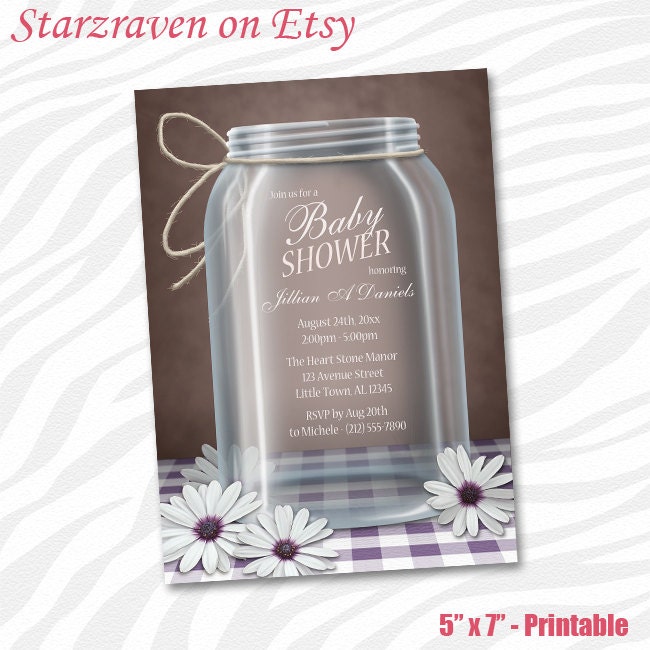 PRINTABLE Rustic Baby Shower Invitations - Country Mason Jar Daisy ...