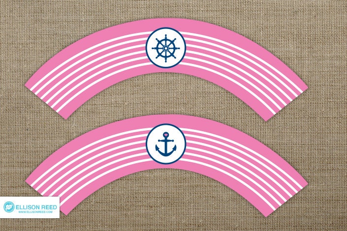Nautical Birthay - Nautical Printable - Cupcake Wrapper - Anchor - printable party - Nautical baby shower - Pink Birthday - Girl Birthday Il_570xn