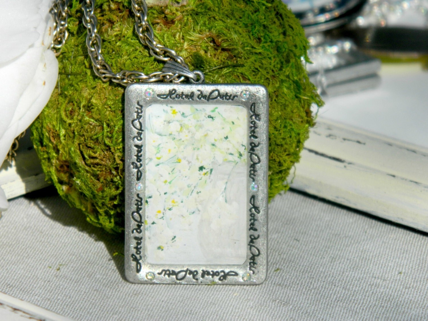 Hand Painted Necklace Flowers in the Vase Original botanical flowers