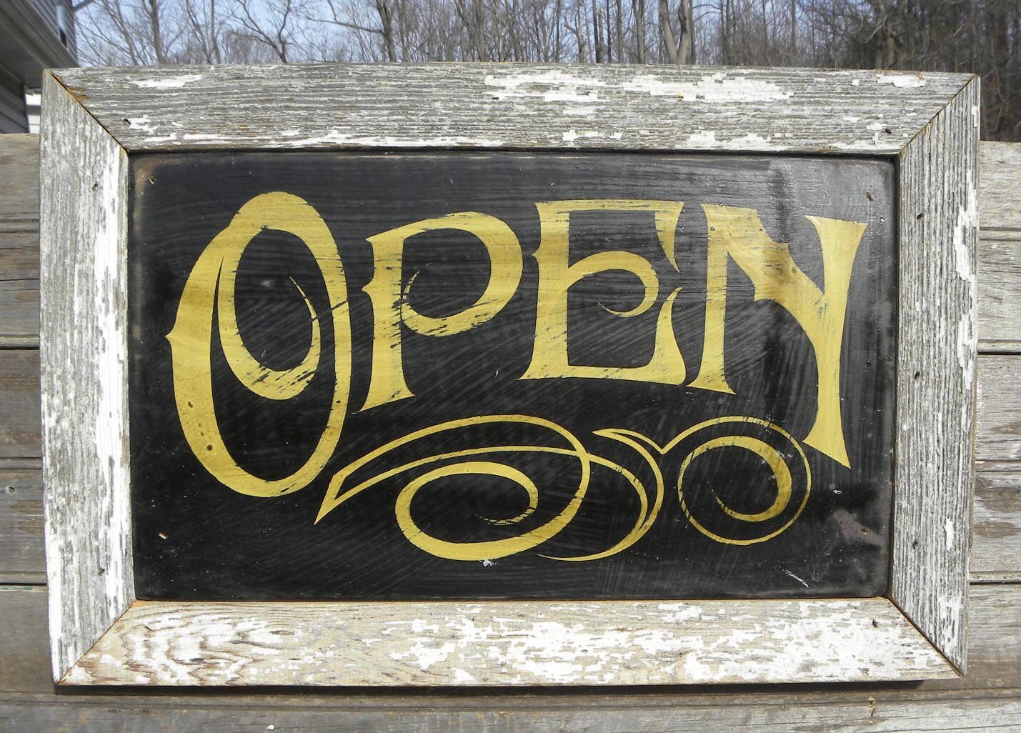 Open Sign hand painted faux vintage wooden by ZekesAntiqueSigns