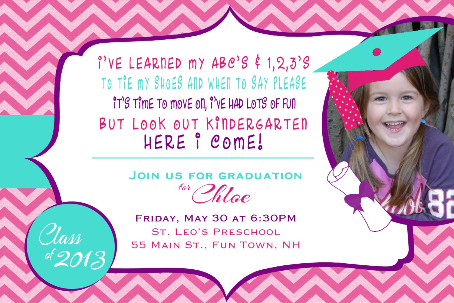 Preschool or Kindergarten Graduation Invitation or Graduation