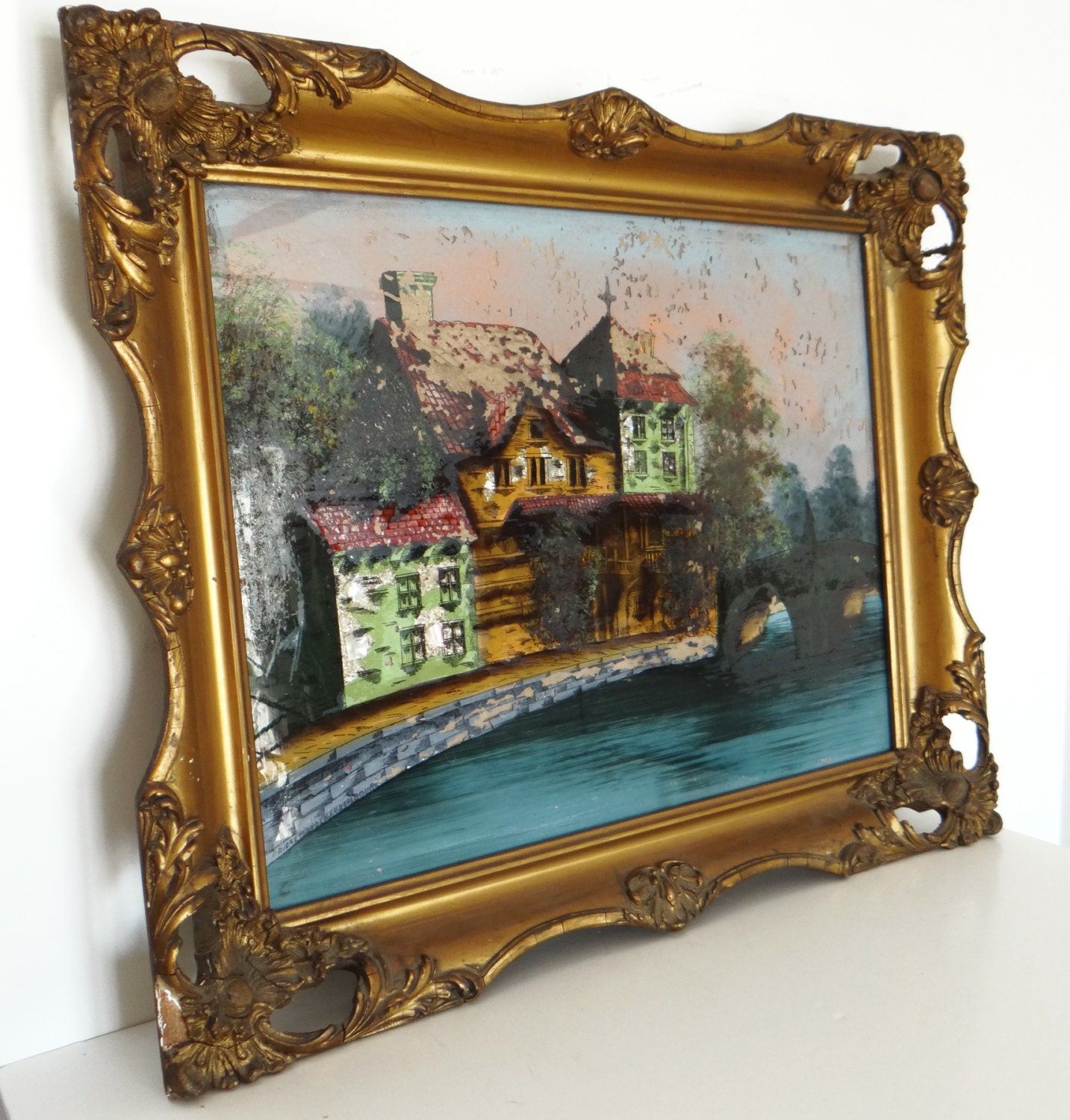 Antique reverse glass painting gilded Victorian by thewildburro