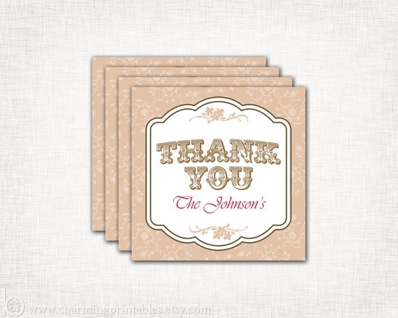 Thank You Tags - Custom Colors - PRINTABLE Favor Tags - Wedding Birthday Shower Labels - Vintage Lace Collection Il_570xn