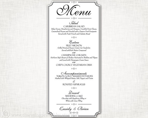 Wedding Menu - PRINTABLE DIY Digital File Menu - Custom Wedding Menu - Classic Wedding Collection Il_570xn