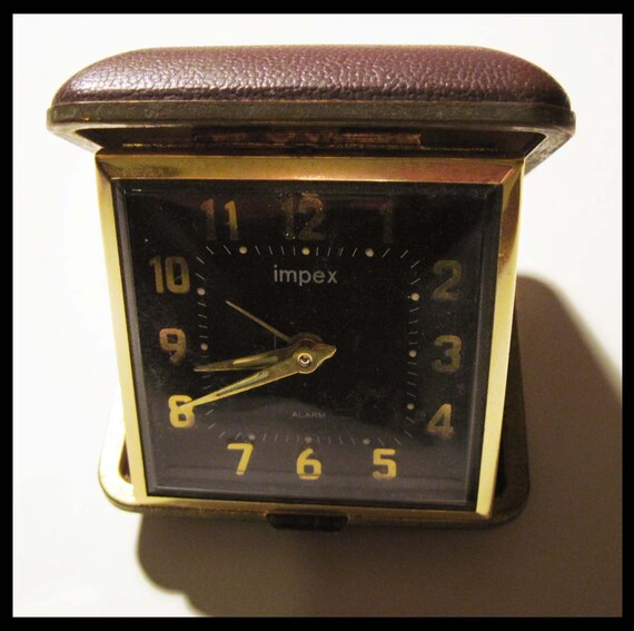 Items similar to Vintage Travel Alarm Clock Pocket Watch Leather Case