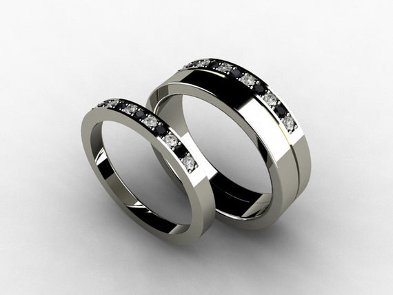 Wedding band set, titanium ring, Diamond, Titanium wedding band, men ...