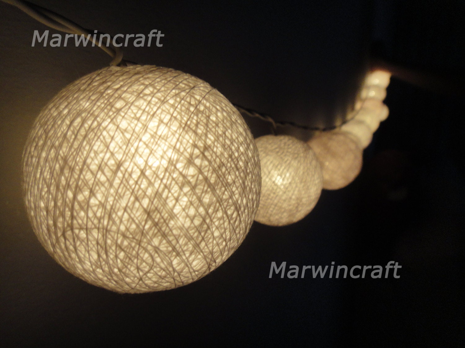20 Big Cotton Balls White Color Fairy String Lights by marwincraft
