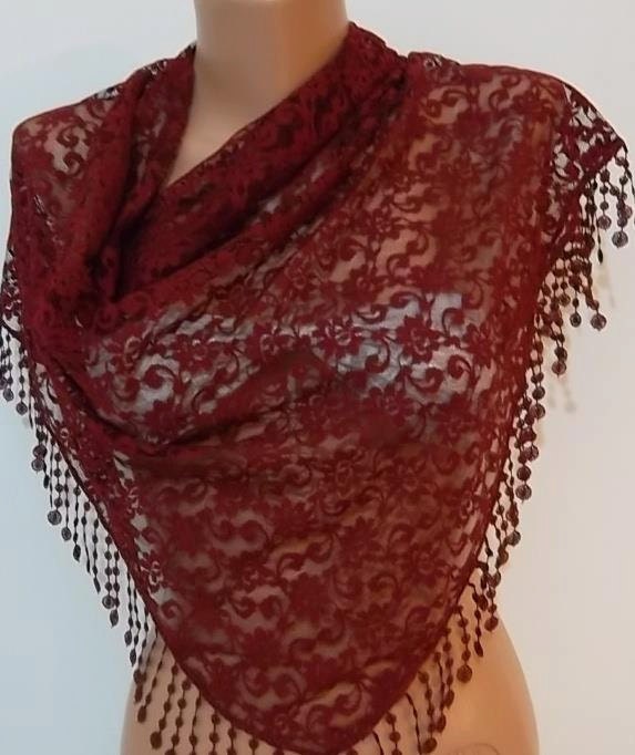 Burgundy  Lace Triangle Scarf It made with good quality Lace