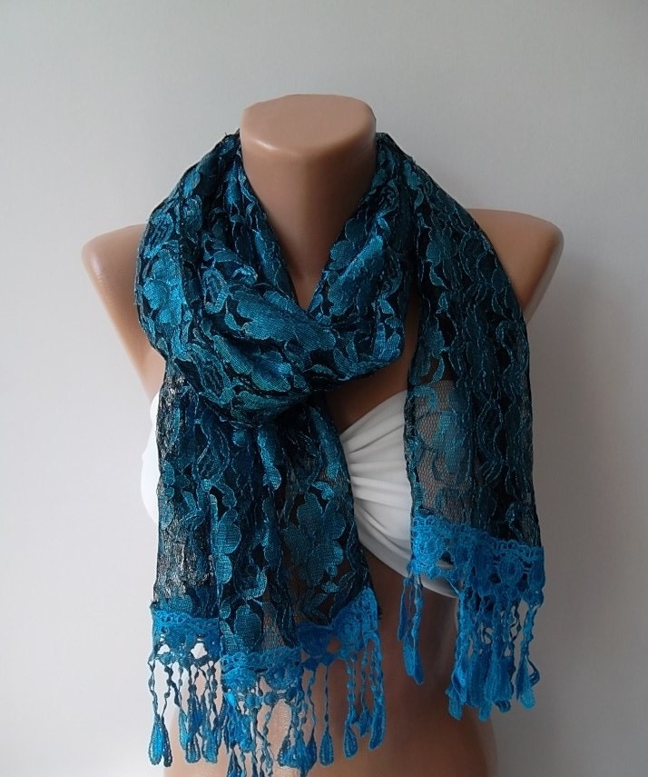 Super elegant scarf blue lace scarf
