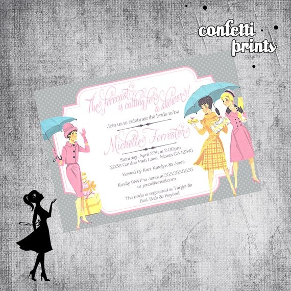 Retro Bridal Shower Invitation - FORECASTING A SHOWER Printable Il_570xn