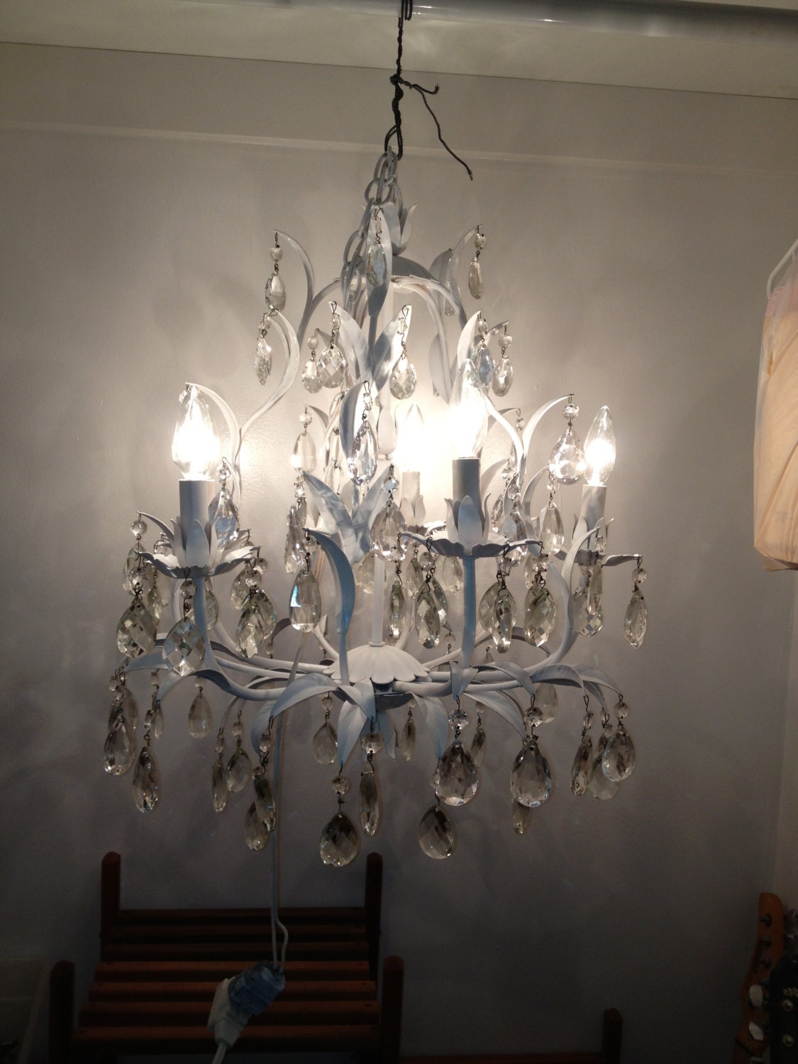 vintage by chandelier CHANDELIER Vintage with on white  Etsy BstreetVintage crystals SHABBY CRYSTALS White