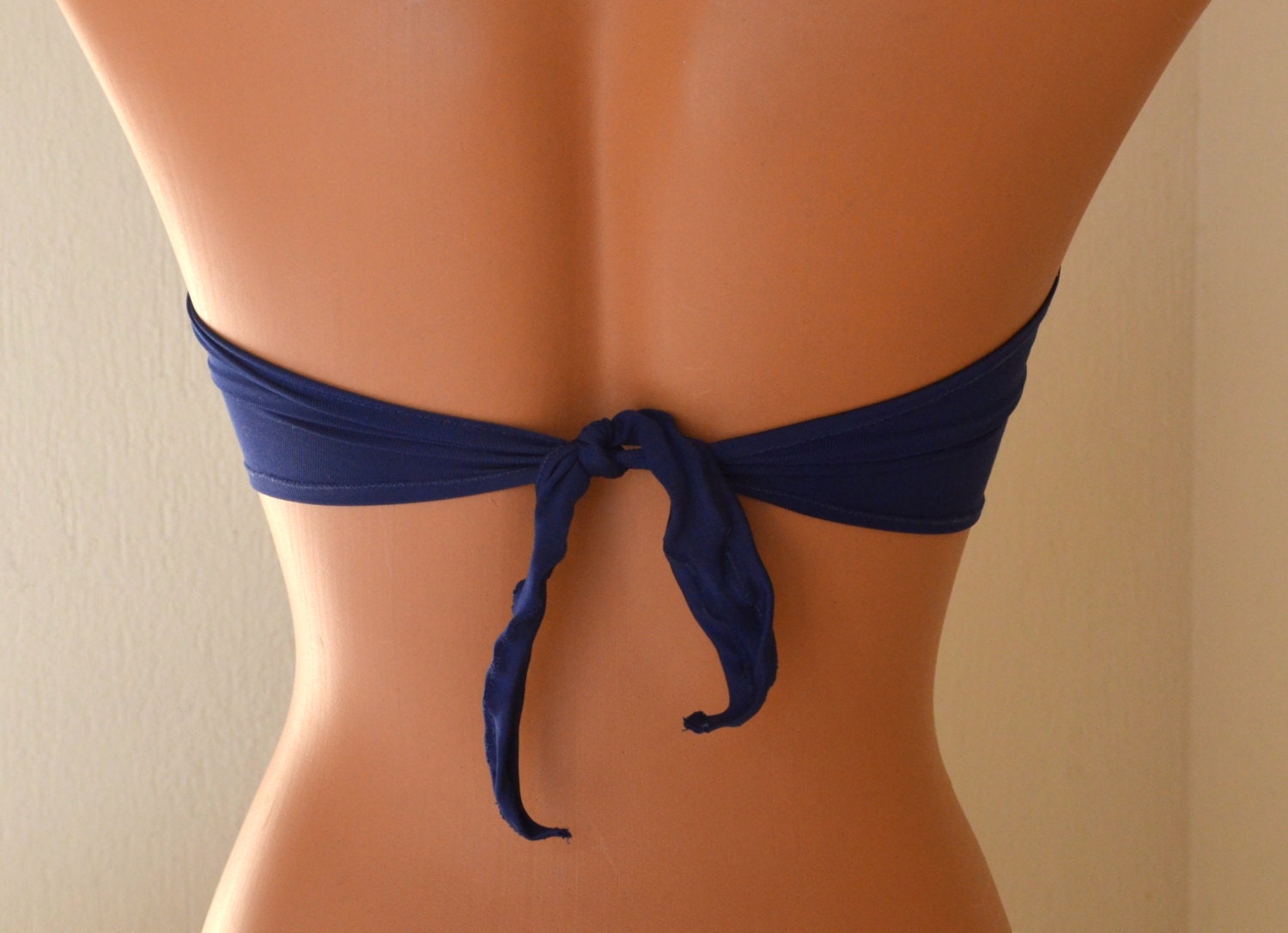 Coral Floral Bow Navy Blue Swimsuit Bandeau Bikini Top By Bstyle