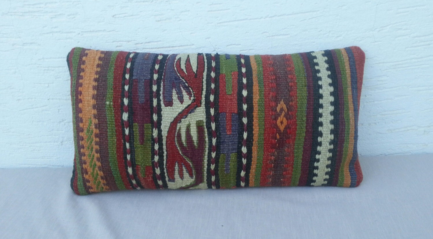 BOHEMIAN Home Decor  Handwoven Red Striped Turkish  Kilim Pillow Cover,Decorative Throw Pillows,Bolster Pillow Cover,Lumbar Kilim Pillow.