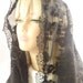 A Long Wrap Style Veil/ Embroidered Black Mantilla/ Black Leaf Organza Headcovering.